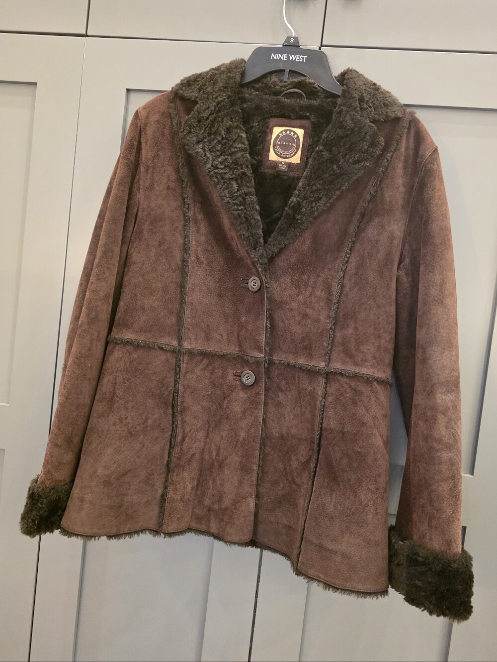 Vintage Chocolate Brown Penny Lane Jacket Suede Sherpa Lined Coat M Boho Indie